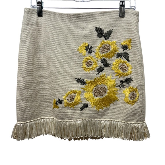 Boston Proper Dresses & Skirts - Boston Proper Yellow Floral Embroidered Mini Skirt with Fringe